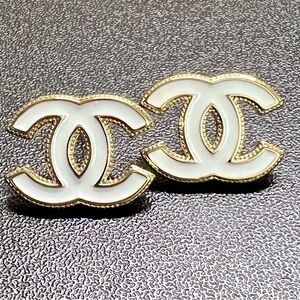 Goldtone and White Logo Earrings